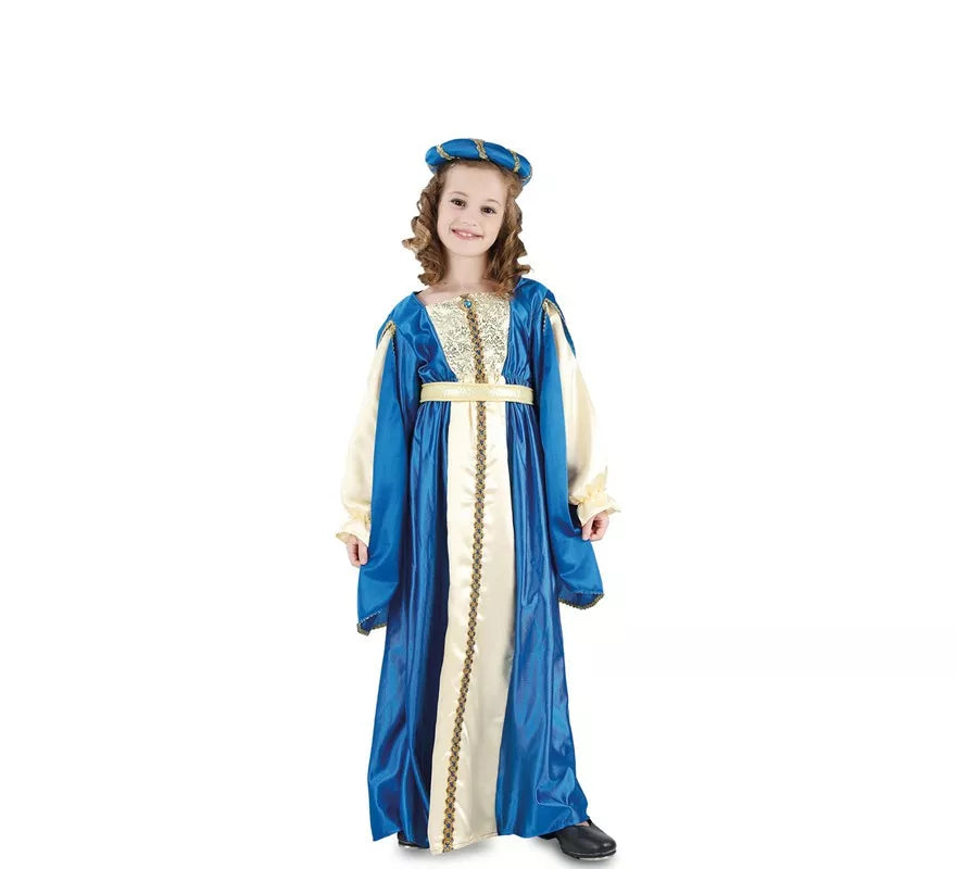 Disfraz de Princesa Medieval azul y dorado para niña