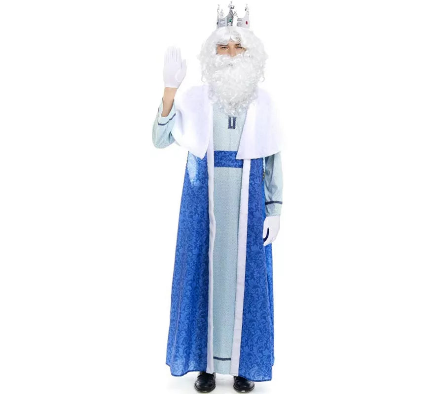 Translation missing: pt-PT.Disfraz de Rey Mago Melchor azul y blanco para hombre