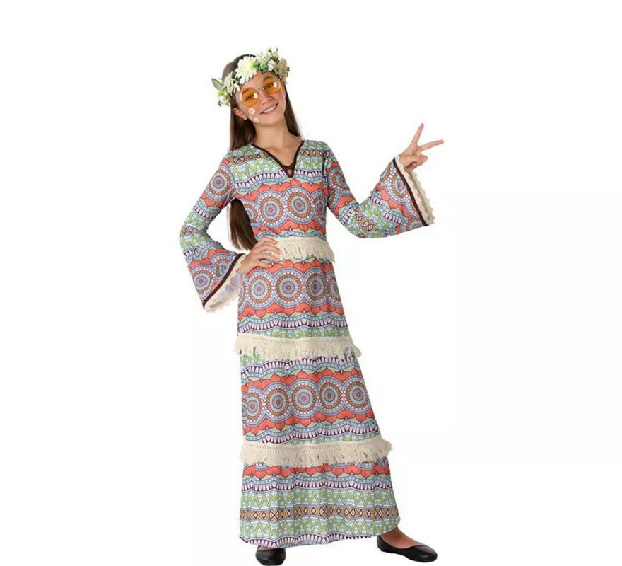 Translation missing: pt-PT.Disfraz de Vestido Hippie con Estampado para niña