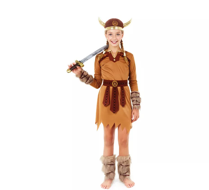 Translation missing: pt-PT.Disfraz de Vikinga Marrón Guerrera para niña