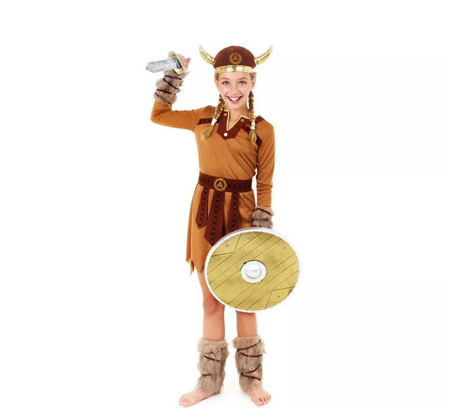 Translation missing: pt-PT.Disfraz de Vikinga Marrón Guerrera para niña