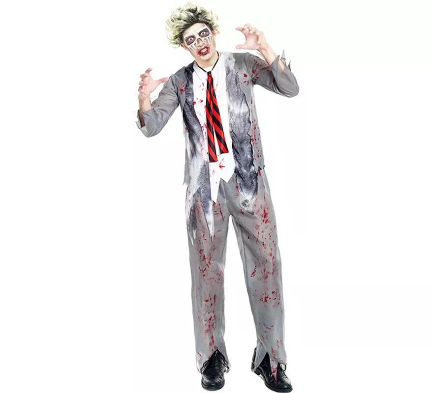 Translation missing: pt-PT.Disfraz de Zombie Colegial Gris para hombre