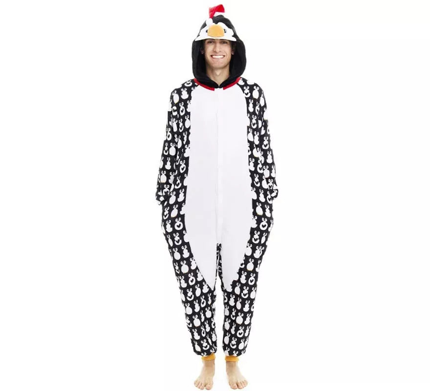 Translation missing: pt-PT.Disfraz o Pijama Pingüino Navideño estampado con capucha para adulto