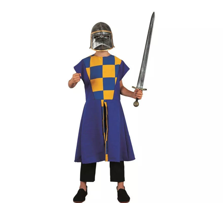 Translation missing: pt-PT.Disfraz o Sobrevesta Medieval azul a cuadros para niño