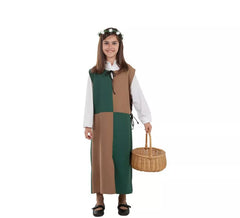 Túnica ou traje medieval marrom e verde para menina