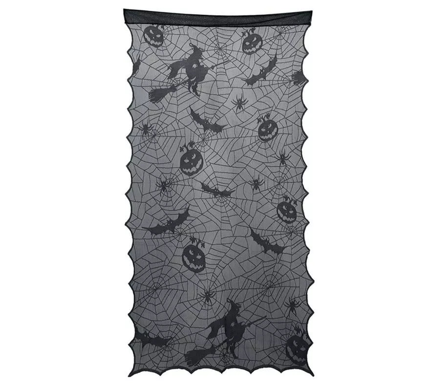 Encaje para Puerta Calabazas y Murciélagos negro de 194x100 cm