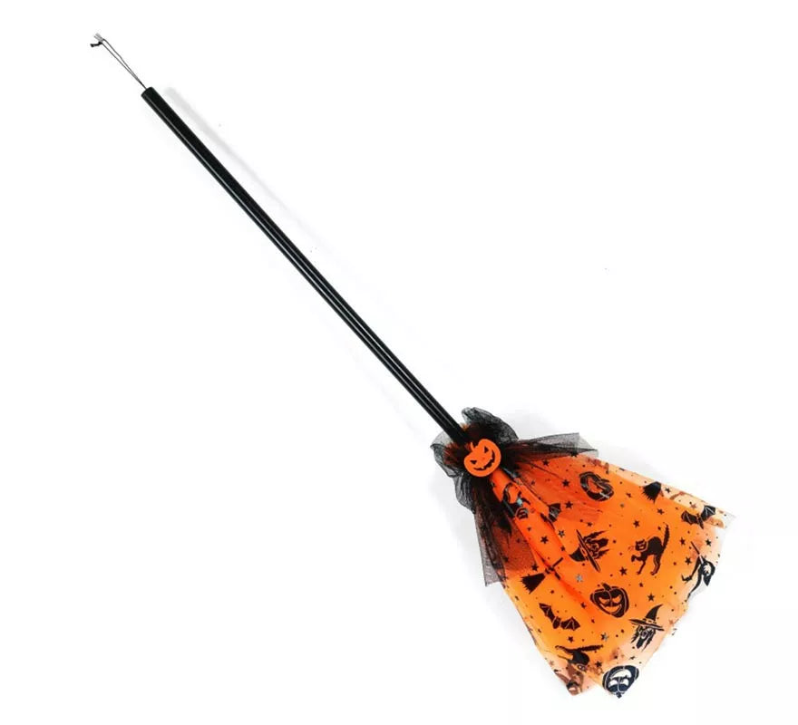 Translation missing: pt-PT.Escoba de Bruja naranja con tul de 90 cm