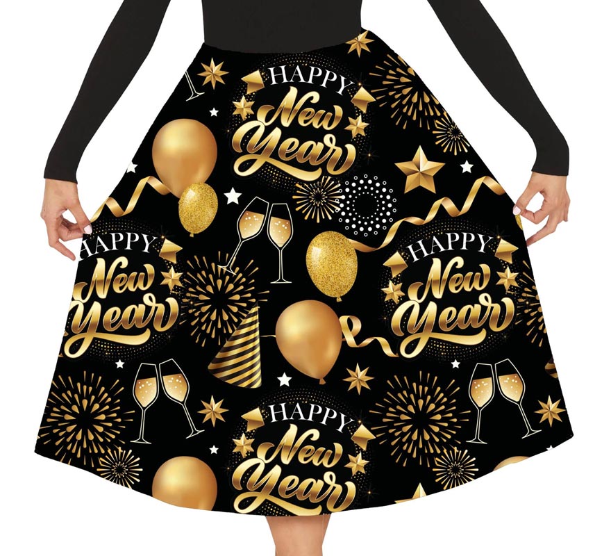 Translation missing: pt-PT.Falda Happy New Year negro y dorado para mujer