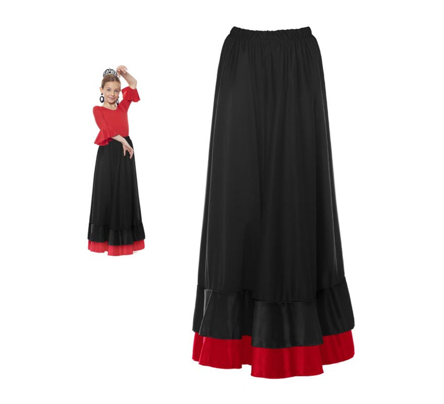 Translation missing: pt-PT.Falda Sevillana de doble Volante negro y rojo para niña