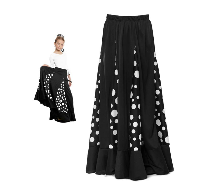 Translation missing: pt-PT.Falda Sevillana de Quillas negro con Lunar blanco para niña