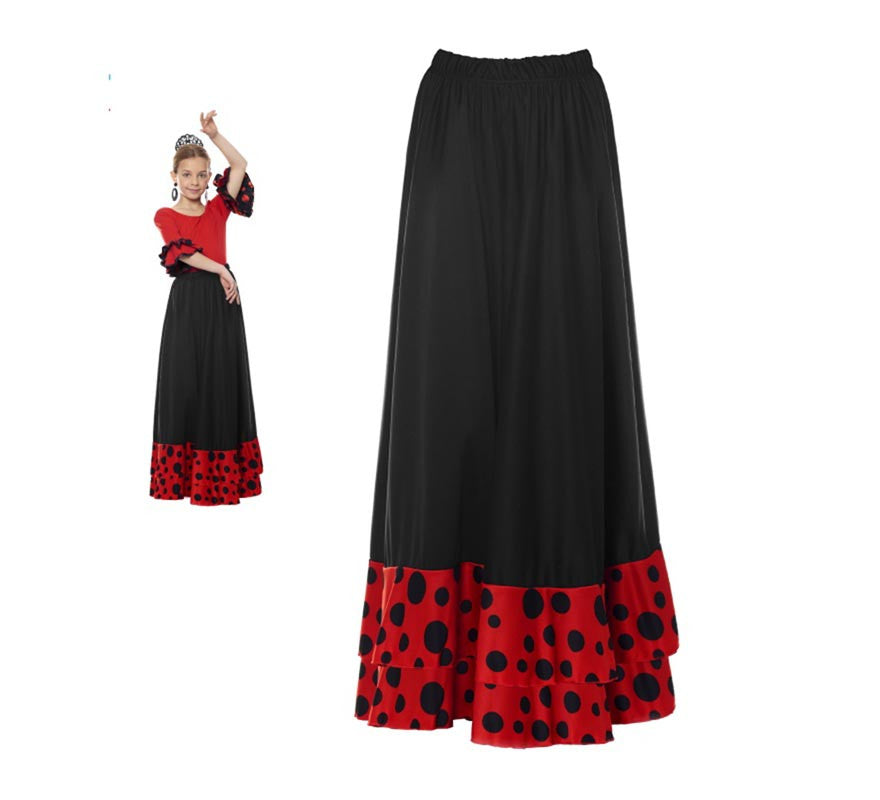 Translation missing: pt-PT.Falda Sevillana doble Volante con Lunar rojo y negro para niña
