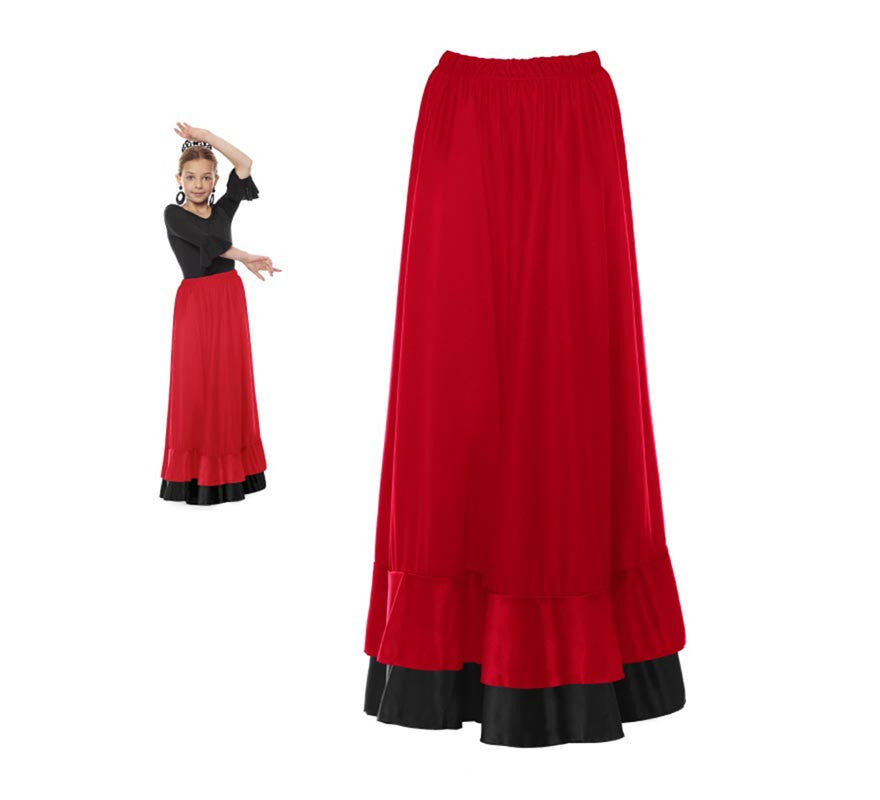 Translation missing: pt-PT.Falda Sevillana doble Volante rojo y negro para niña