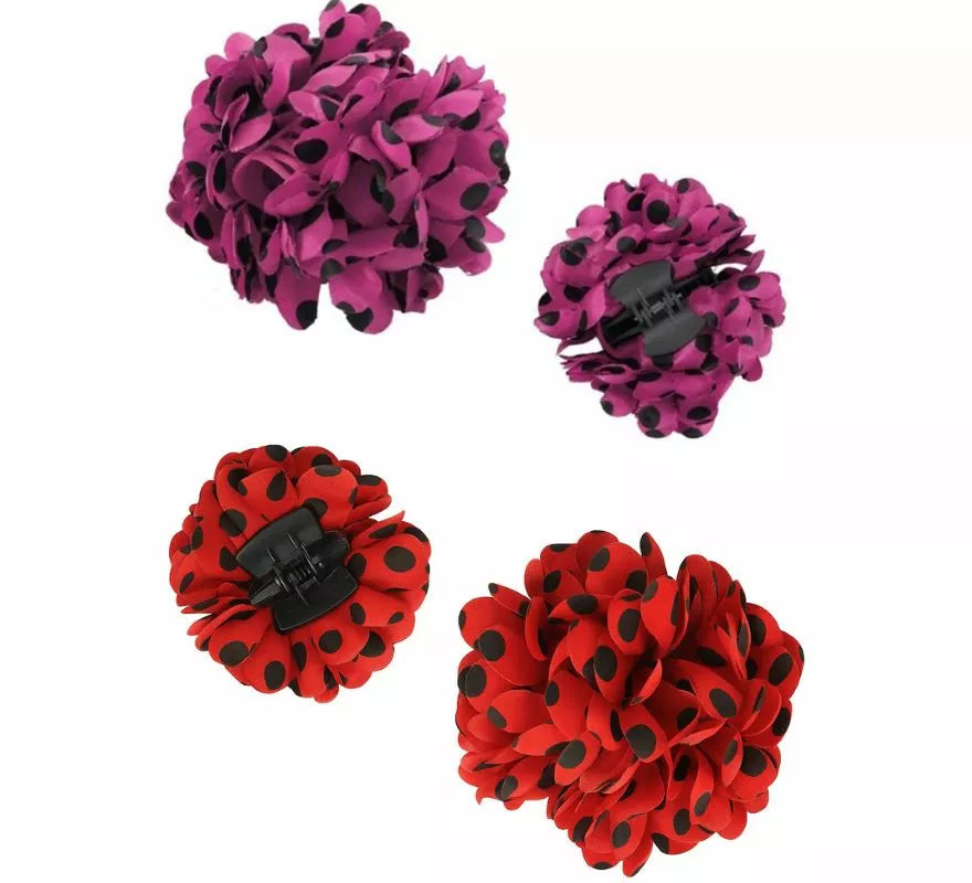 Translation missing: pt-PT.Flor Sevillana o Chulapa 8 cm con Lunares Negros y Pinza, varios colores