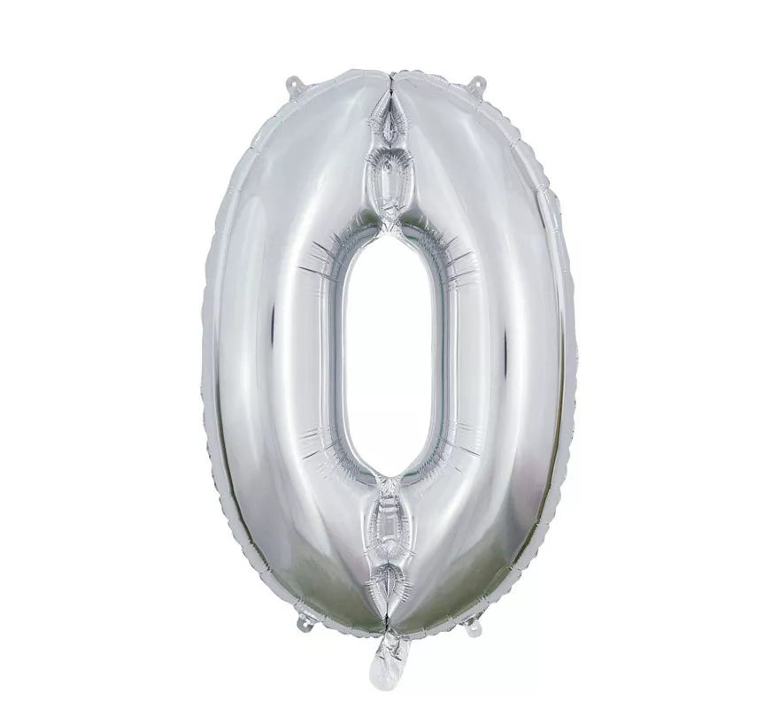 Translation missing: pt-PT.Globo de Foil Número 0 color Plata de 66 cm