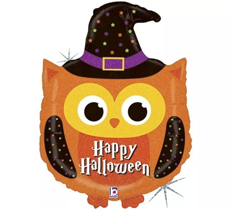 Translation missing: pt-PT.Globo Foil Metalizado de Búho Happy Halloween de 81 cm