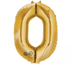 Balão metálico dourado número 0 de 63x88 cm