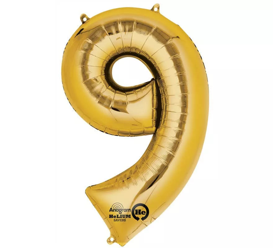 Translation missing: pt-PT.Globo metalizado Oro número 9 de 86 cm de altura