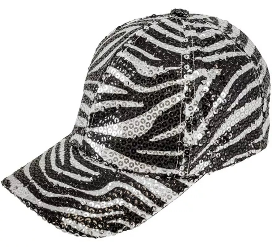 Translation missing: pt-PT.Gorra Animal Print Cebra con Lentejuelas