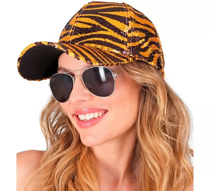 Translation missing: pt-PT.Gorra Animal Print Tigre con Lentejuelas