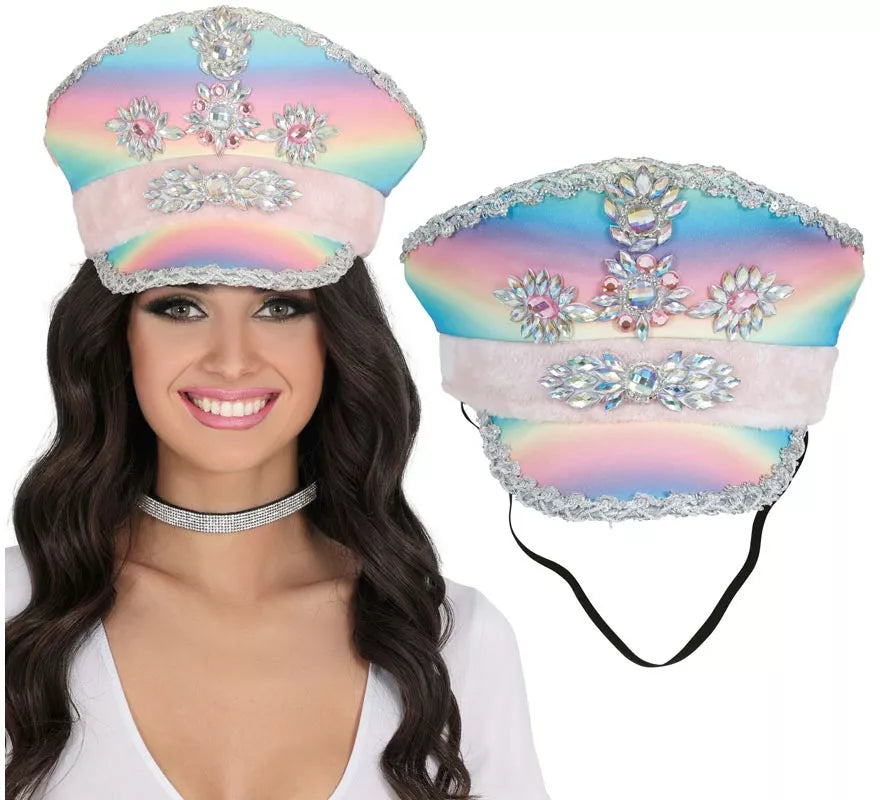 Translation missing: pt-PT.Gorra de Policía multicolor con Cinta rosa adultos