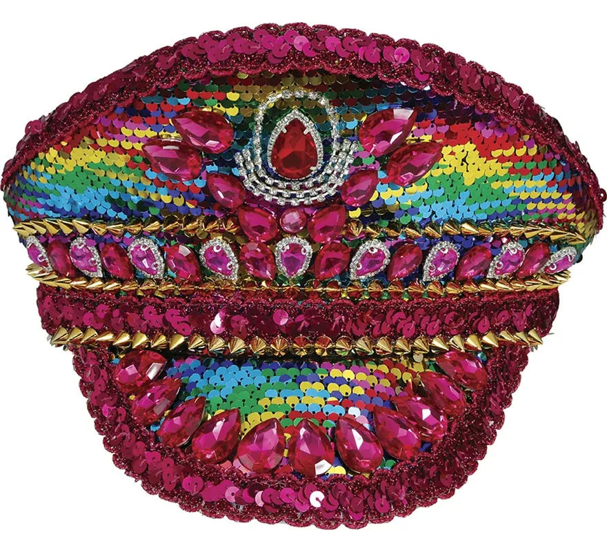Translation missing: pt-PT.Gorra de Policía rosa con Pedrería multicolor adultos