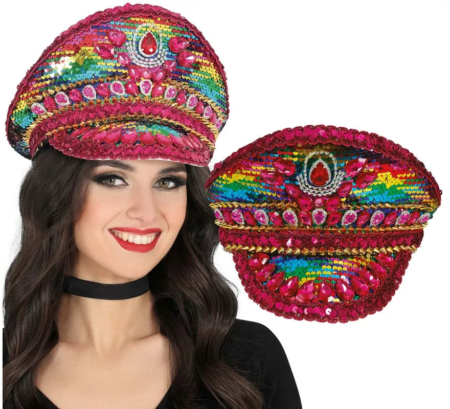 Translation missing: pt-PT.Gorra de Policía rosa con Pedrería multicolor adultos