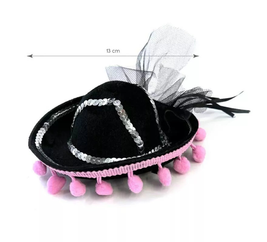 Translation missing: pt-PT.Gorrito Catrina Borlas rosa de 13 cm