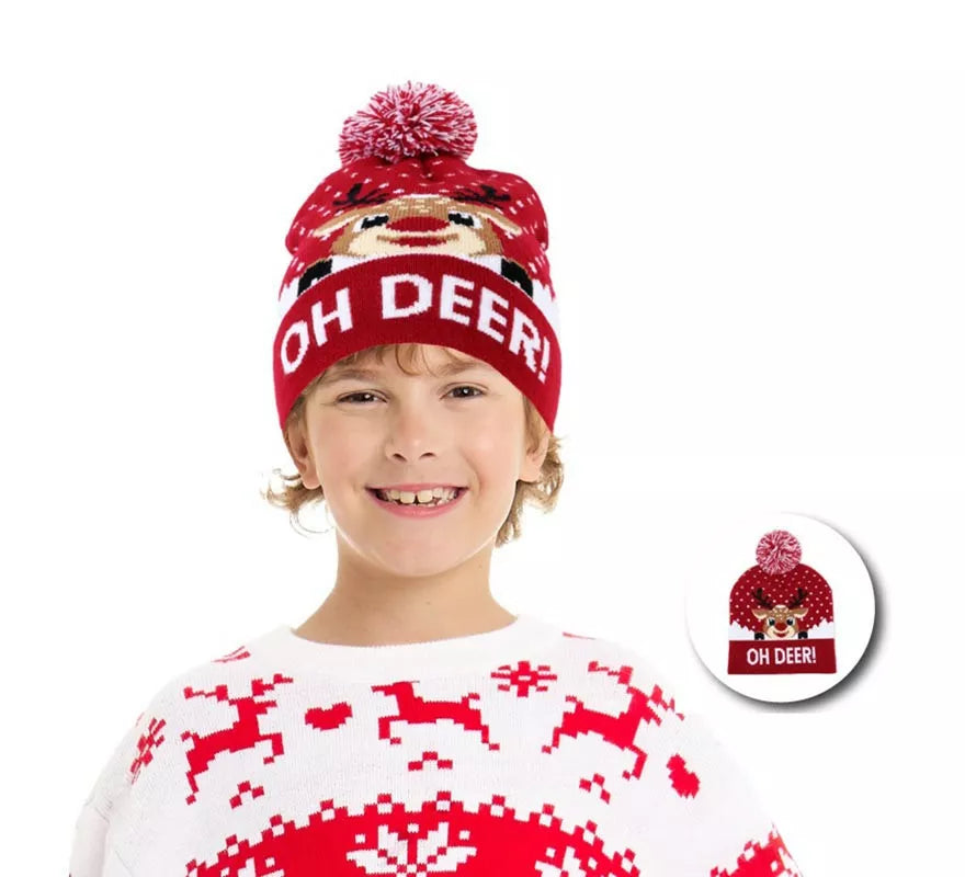 Translation missing: pt-PT.Gorro de Navidad Reno Oh Deer burdeos infantil