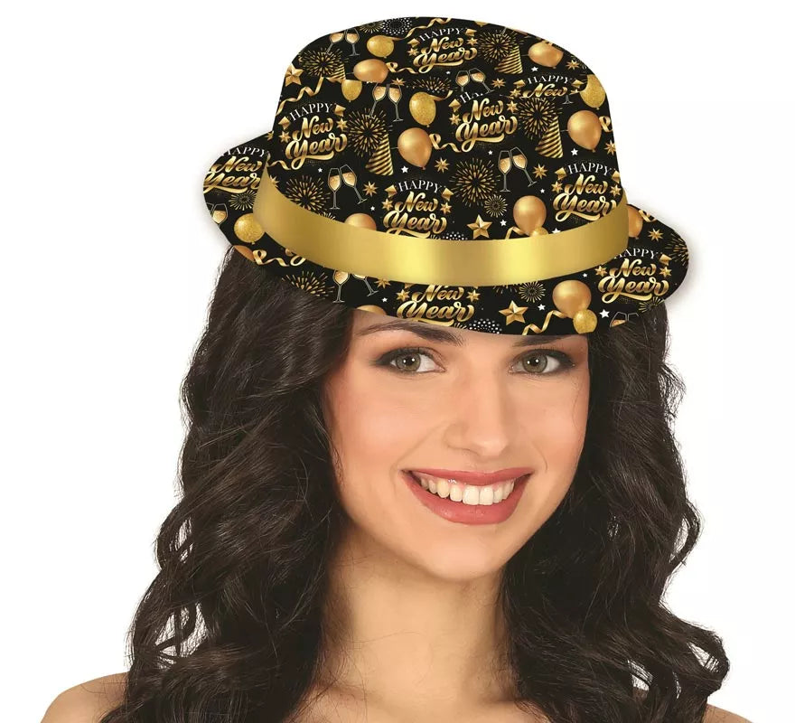 Translation missing: pt-PT.Gorro Gánster Happy New Year negro y dorado