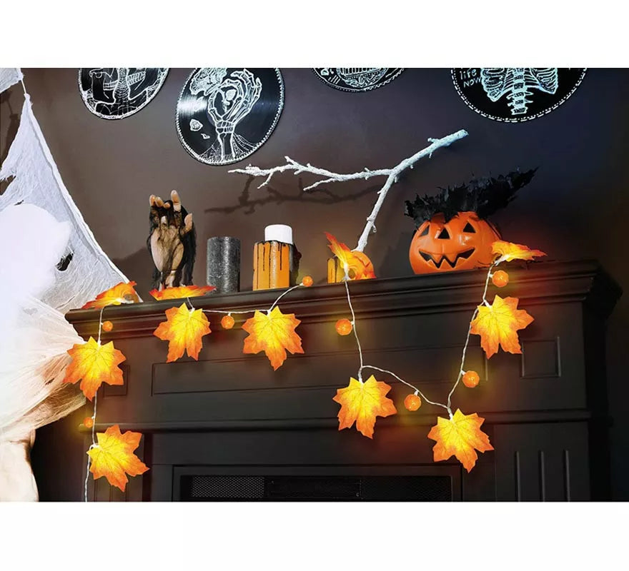 Translation missing: pt-PT.Guirnalda de Hojas Calabaza a Pilas de 20 Leds