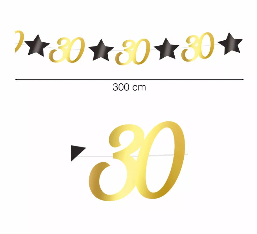 Translation missing: pt-PT.Guirnalda Dorada 30 Años Cumpleaños y Aniversarios de 300 cms