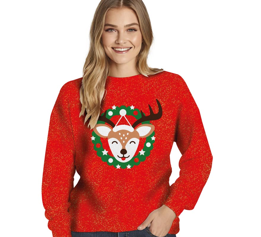 Translation missing: pt-PT.Jersey Navidad Reno con Purpurina para mujer