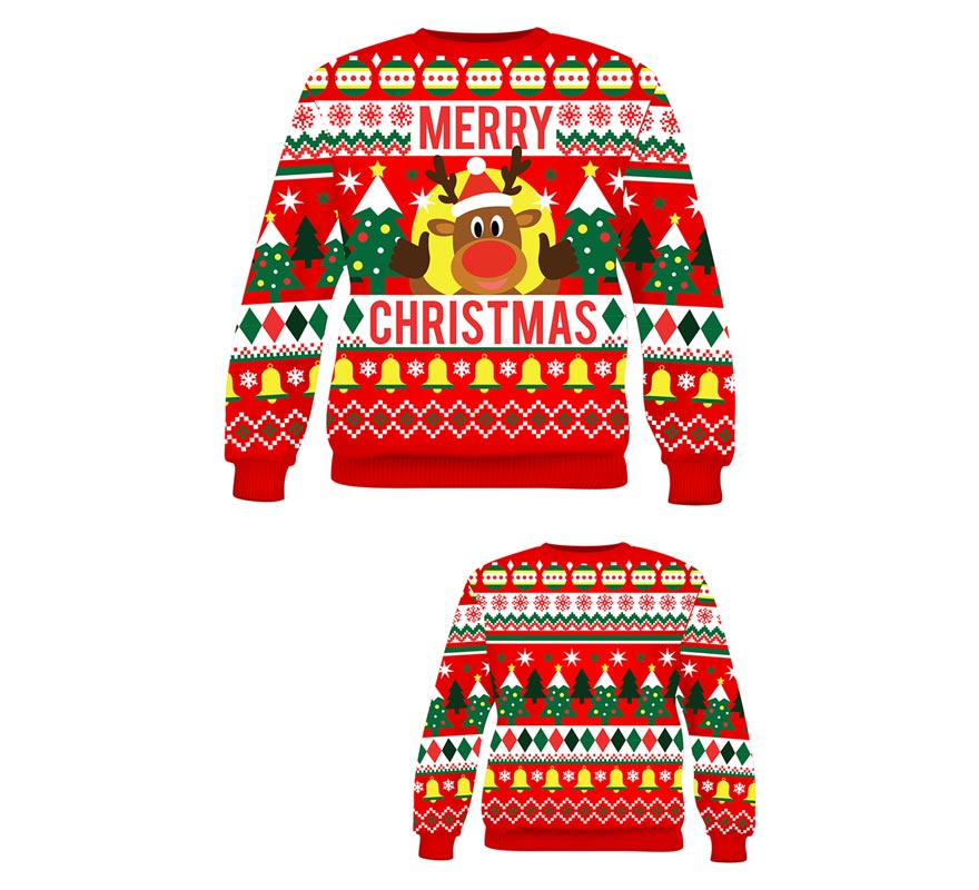 Translation missing: pt-PT.Jersey Navidad Reno Merry Christmas rojo para mujer