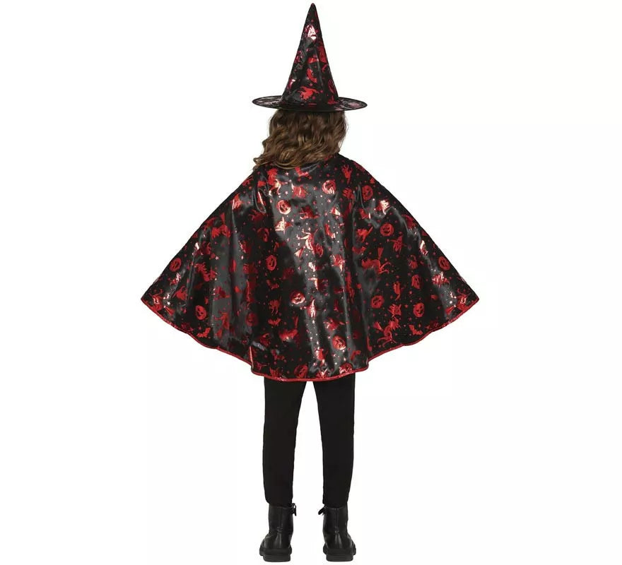 Translation missing: pt-PT.Kit de Bruja negro y rojo Infantil: Capa y Sombrero