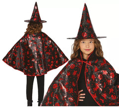 Kit Bruxa Infantil Preto e Vermelho: Capa e Chapéu