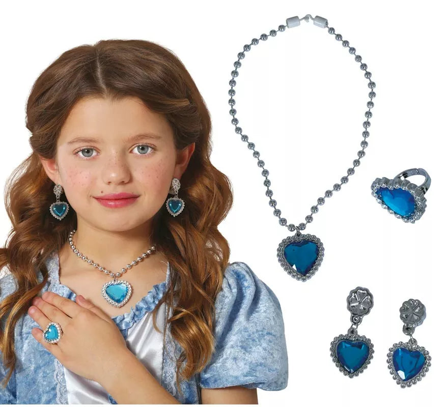 Translation missing: pt-PT.Kit de Corazón azul infantil: Collar, Anillo y Pendientes