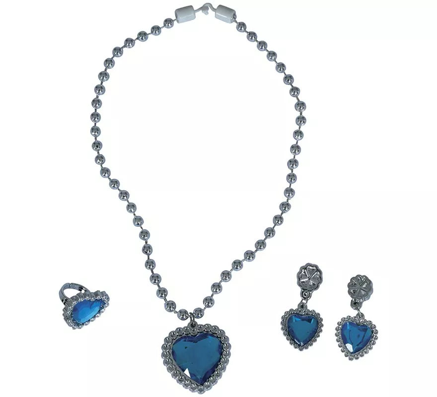 Translation missing: pt-PT.Kit de Corazón azul infantil: Collar, Anillo y Pendientes