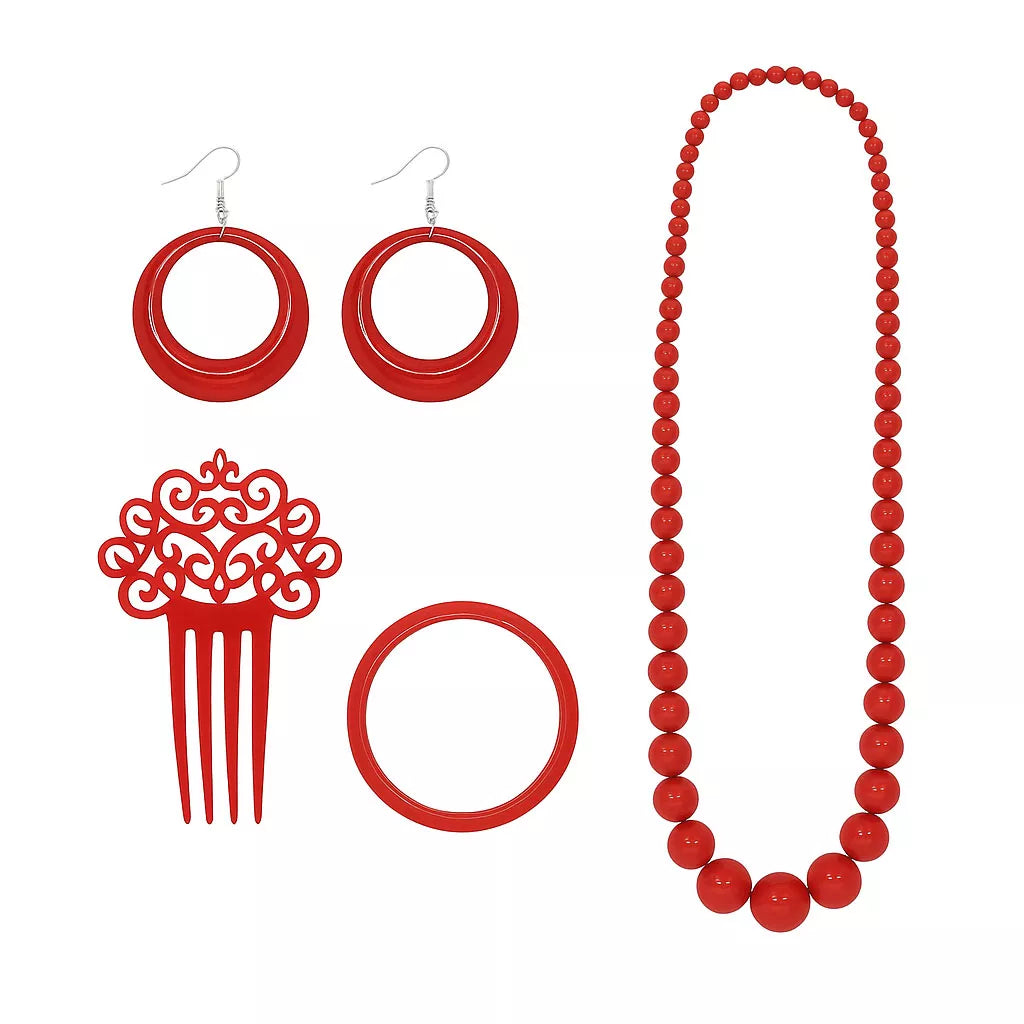 Translation missing: pt-PT.Kit de Flamenca rojo: Collar, Pendientes, Pulsera y Peineta
