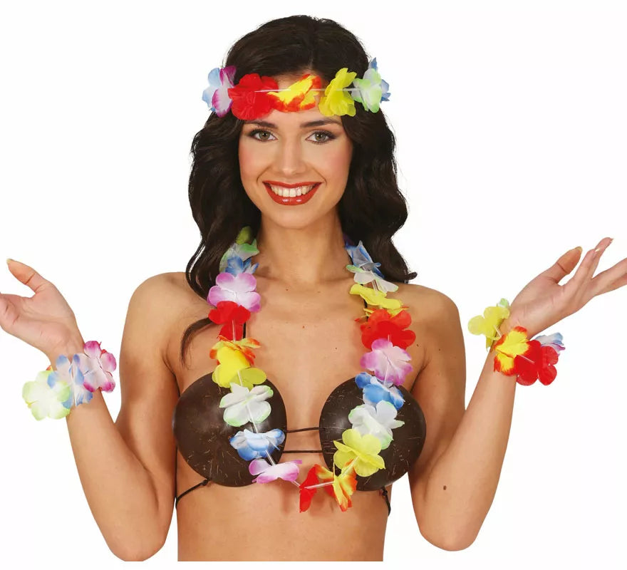 Translation missing: pt-PT.Kit de Hawaiana multicolor: Collar, tocado y pulseras
