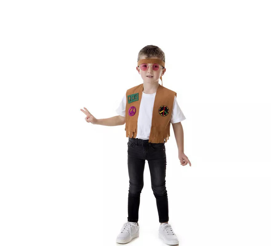 Kit de Hippie marrón para niño: Chaleco y Cinta para la cabeza