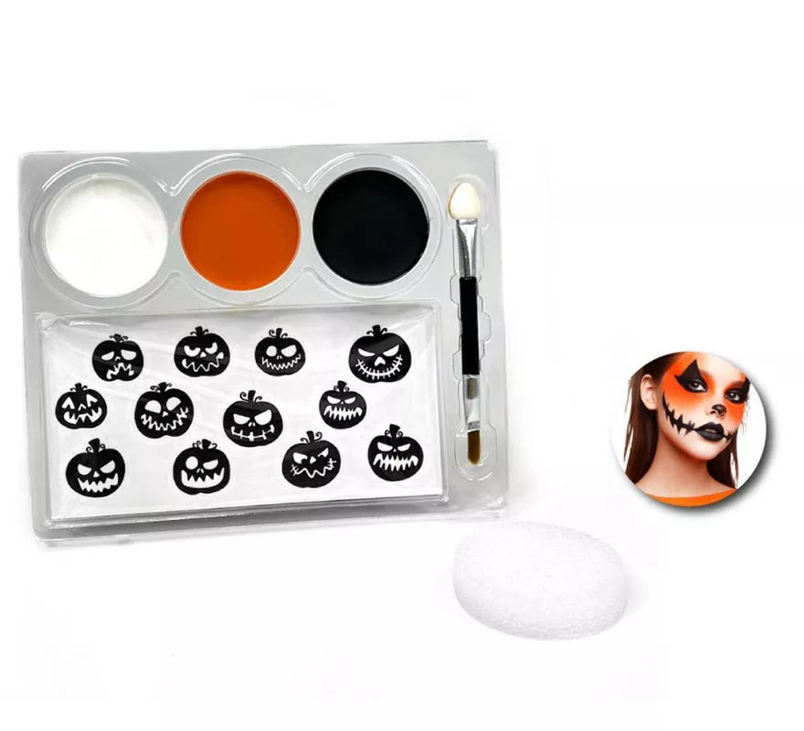 Translation missing: pt-PT.Kit de Maquillaje Calabaza: Paleta, brocha, esponja y stickers