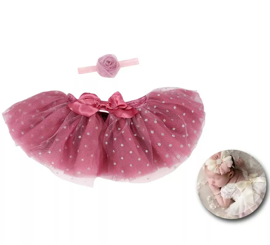 Translation missing: pt-PT.Kit de Newborn infantil: Tutú y Cinta de flor camelia