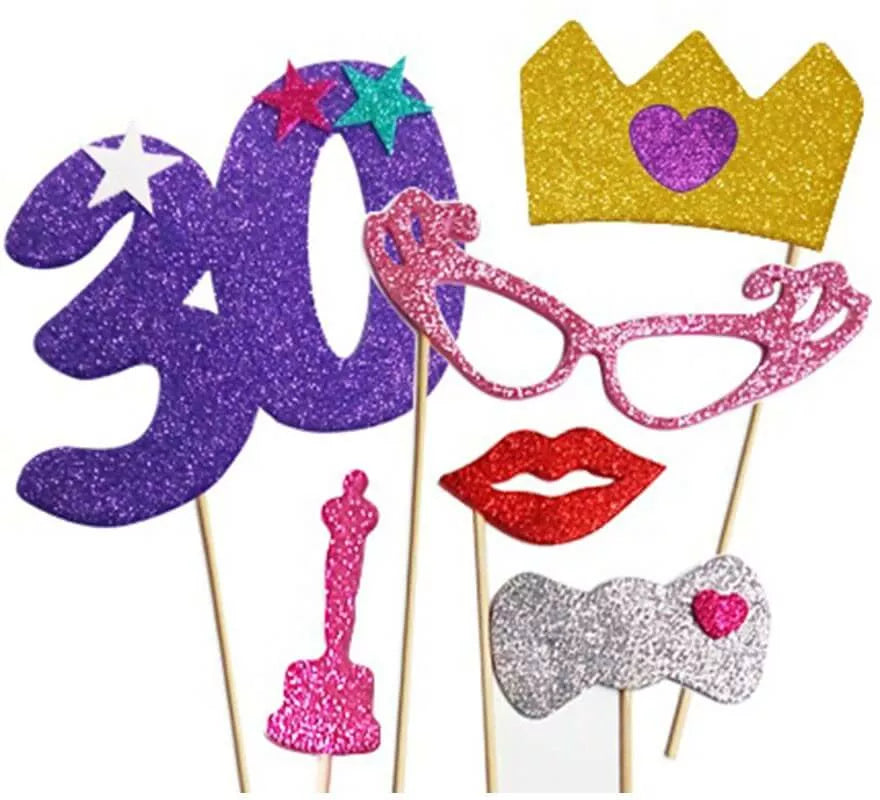 Translation missing: pt-PT.Kit de Photocall Mujer Felices 30 años con 6 Piezas