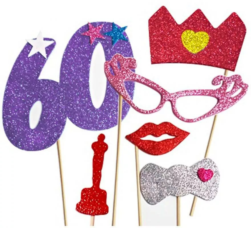 Translation missing: pt-PT.Kit de Photocall Mujer Felices 60 años con 6 Piezas