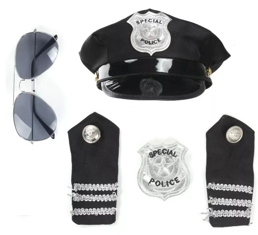 Translation missing: pt-PT.Kit de Policía: Gorra, Gafas, Insignias hombros y Placa