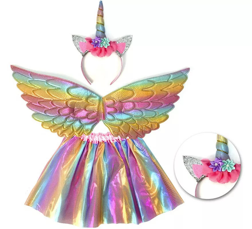 Translation missing: pt-PT.Kit de Unicornio Arcoíris Infantil: Diadema, Alas y Tutú