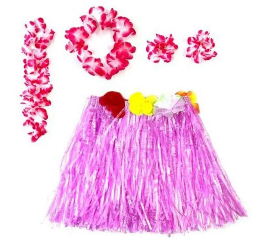 Translation missing: pt-PT.Kit Hawái Fucsia: Falda, Collar, Pulseras y Tocado para niñas de 3 a 6 años