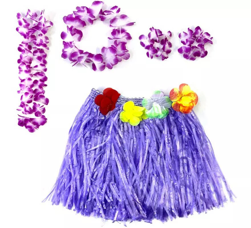 Translation missing: pt-PT.Kit Hawái Lila: Falda, Collar, Pulseras y Tocado