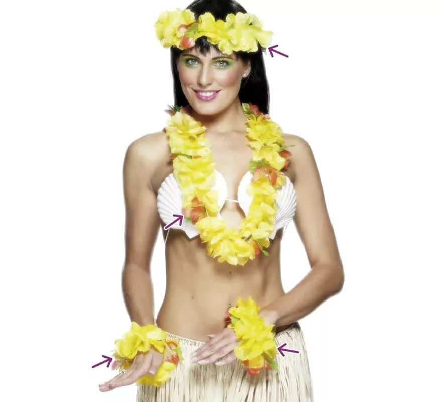 Translation missing: pt-PT.Kit Hawaiano Amarillo: Collar, Cinta para la cabeza y Pulseras