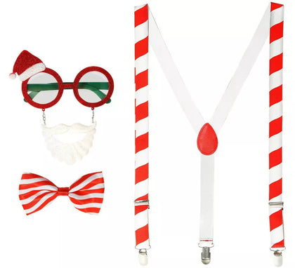 Kit Papá Noel: Gafas con Barba y Gorrito, Tirantes y Pajarita